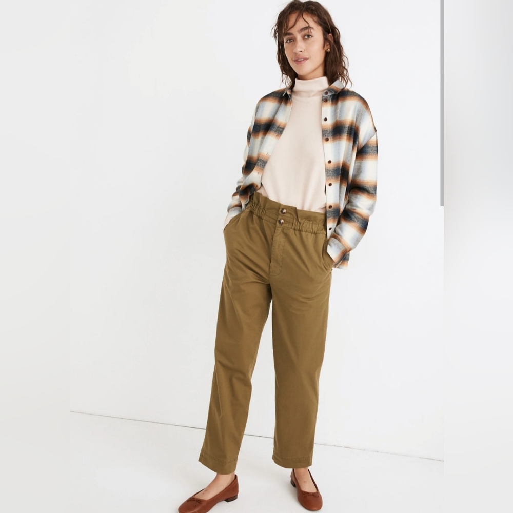 Madewell Olive High_ Waisted Paper Bag Tapered Pants Size 2